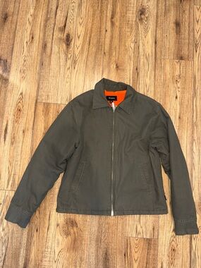 Brixton Men's Olive Green Zip Jacket with Orange Lining